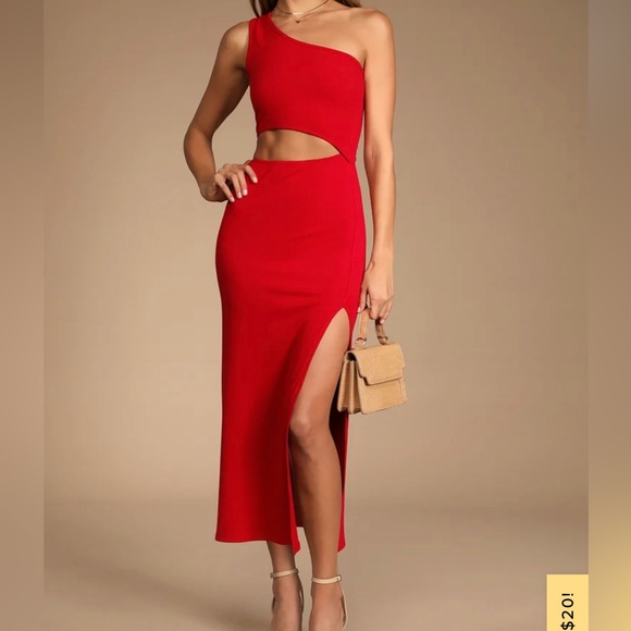 Lulu’s red, ribbed, cut out, midi dress with slit - Picture 7 of 7